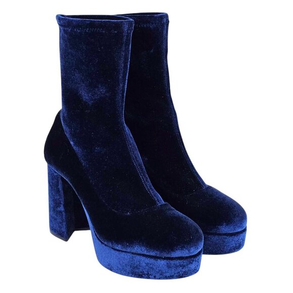 Miu Miu Blue Velvet Platform Chunky Heel Sock Boots Size 36 - Picture 8 of 10